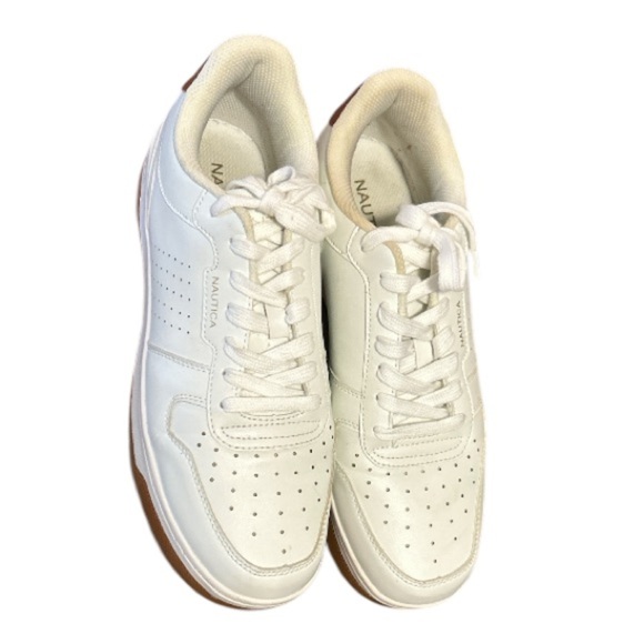 Nautical Men's White Sneakers with Brown Logo on EUC, size 11. - Picture 3 of 8